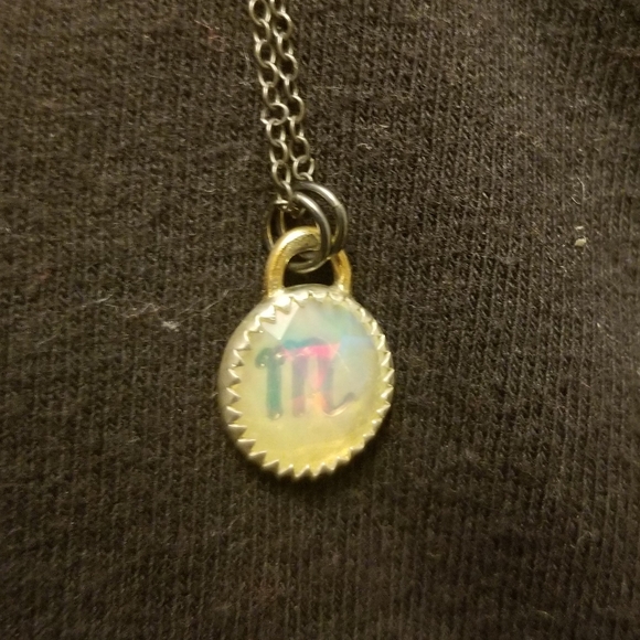 Sterling Silver Scorpio Zodiac Symbol Opal Pendant Necklace - Picture 2 of 4